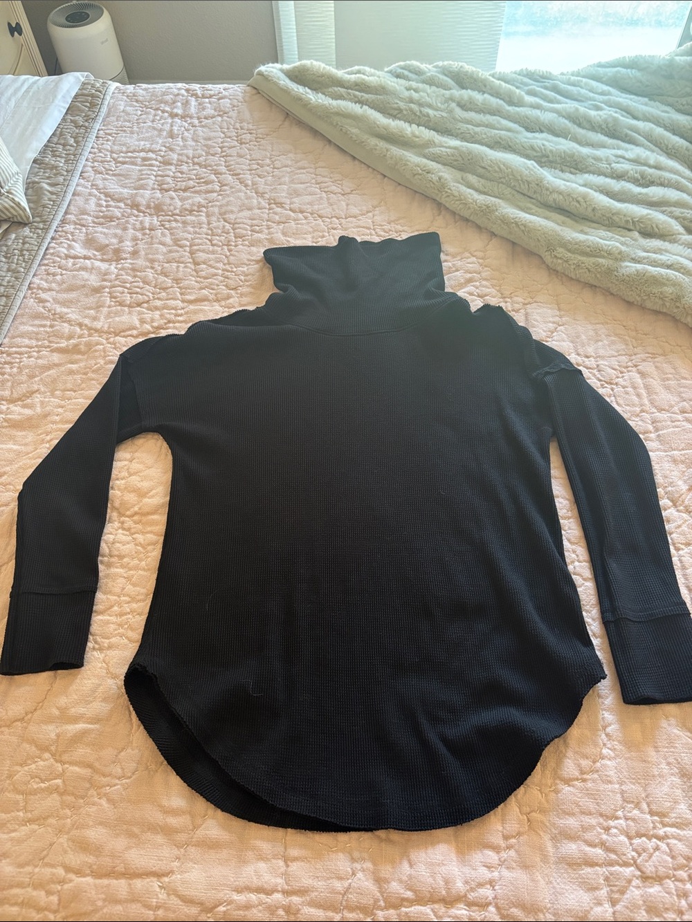 Maeve Black Waffle Knit Turtleneck Sweater